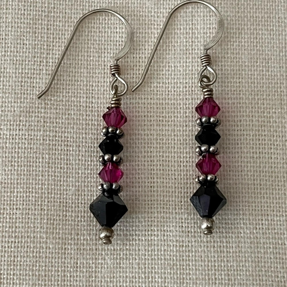 Elegant Black and Pink Beaded Earrings